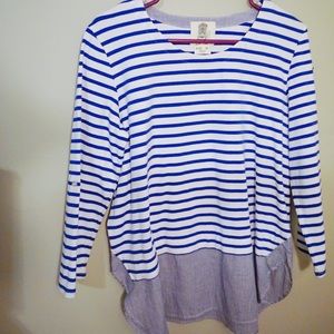 White and blue striped blouse
